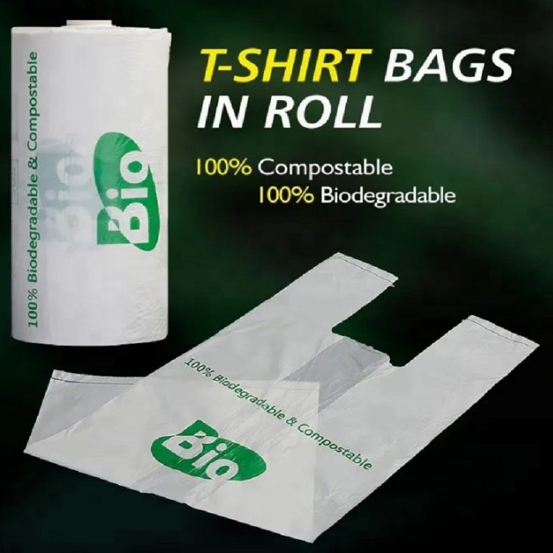 Compostable and biodegradable PLAPBAT eco-friendly t-shirt shopping bag