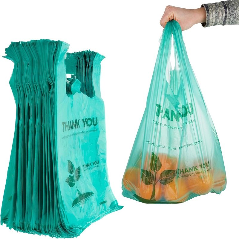 Biodegradable PAL+PBAT Supermarket Thank You Shopping Bag, Recyclable T-shirt Bag