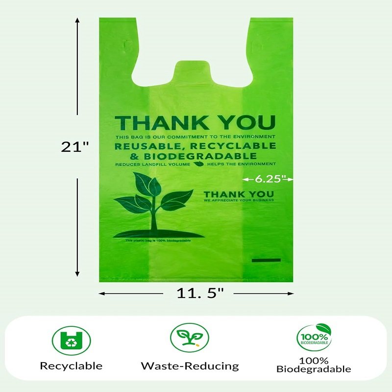  100% Biodegradable Thank You Bag - Compostable, Recyclable, Eco-friendly Shopping T-Shirt Bag